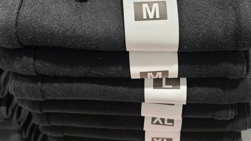 Pants with black sticker